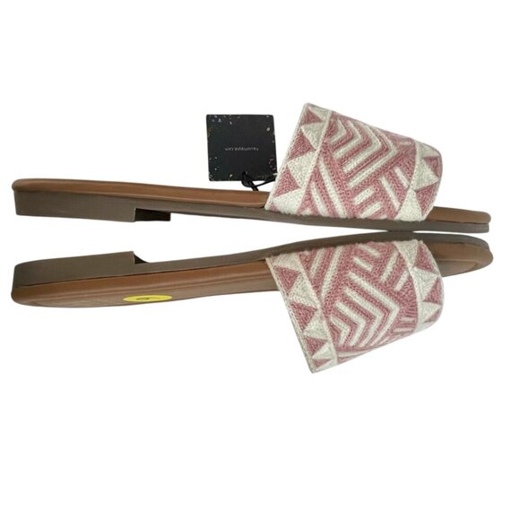 Haute Hippe Baby Pink Tapestry Slide Sandals Boho Ivory Aztec Tribal Size 9 NWT - Picture 6 of 8